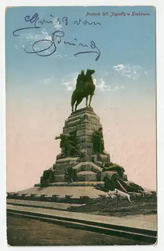 Denkmal für Władysław Jagiełło in Krakau. Jahr 1912 // Polen