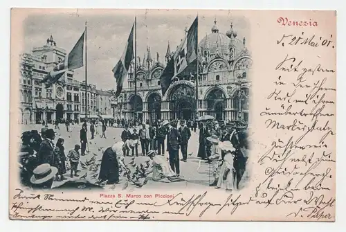 Venezia. Piazza S. Marco con Piccioni. anno 1903