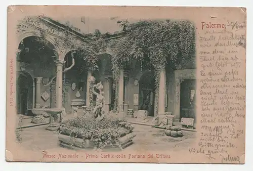 Palermo. Museo Nazionale Primo Cortile colla Fontana del Tritone. circa 1903