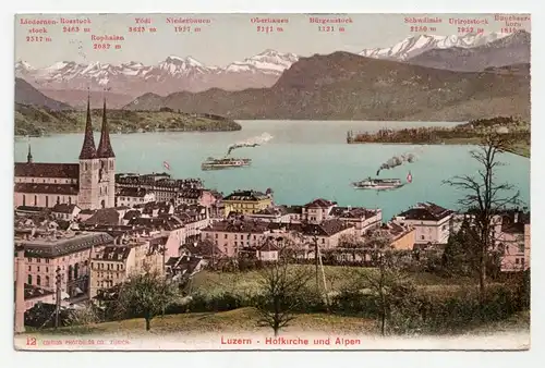 Luzern. Hofkirche und Alpen. jahr 1908
