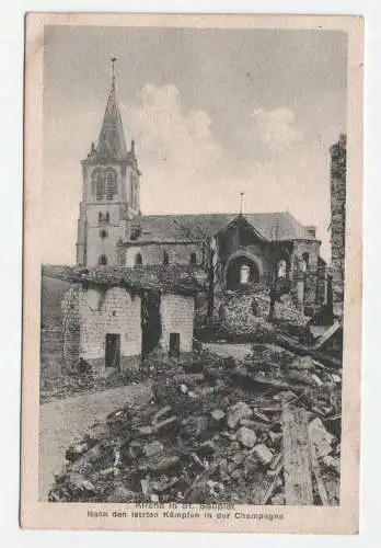Kirche in St Souplet. Nach den letzten Kampfen in der Champagne, Feldpost 1916