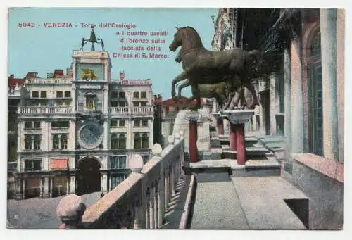 Venezia - Torre dell Orologio e i quattro cavalli di bronzo sulla facciata 1911