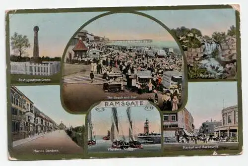 The Beach and Pier RAMSGATE. Marina Gardens. Market and Harbour St. jahr 1912