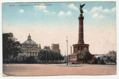 Berlin. Siegessäule u. Reichstaggebäude.