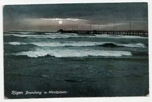 Rügen. Brandung im Mondschein. jahr 1913