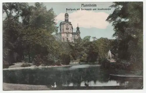 Mannheim. Stadtpark mit Sternwarte und Jesuitenkirche.