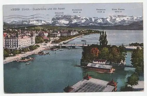 Zürich Quaibrücke und die Alpen