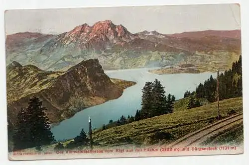 Der Vierwaldstättersee vom Rigi aus mit Pilatus und Bürgenstock. jahr 1908