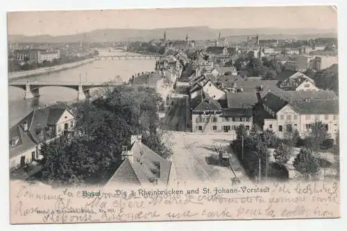 Basel - Die 3 Rheinbrücken und St. Johann-Vorstadt. jahr 1902