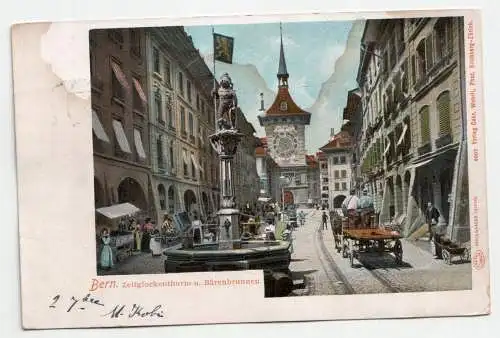 Bern. Zeitglockenthurm u. Bärenbrunnen. jahr 1902