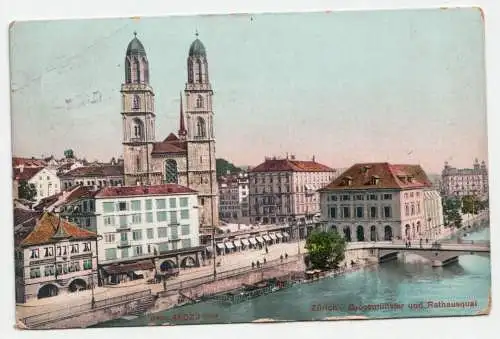 Zürich - Grossmünster und Rathausquai. jahr 1907