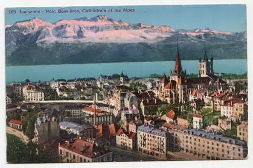 Lausanne - Pont Bessieres, Cathedrale et les Alpes.