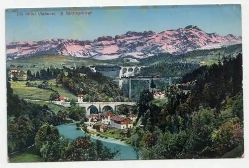 Die Sitter Viadukte mit Säntisgebirge. jahr 1914