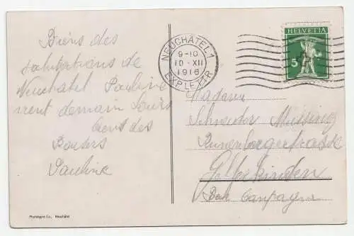 Neuchätel. Vue generale et les Alpes. jahr 1916