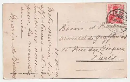 Fribourg - Les deux Ponts suspendus et les Alpes. jahr 1910