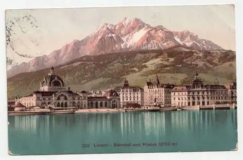 Luzern - Bahnhof und Pilatus (2132 m). jahr 1909