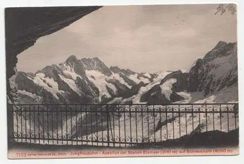 Jungfraubahn Ausblick der Station Eismeer (3161 m) auf Schreckhorn. circa 1905