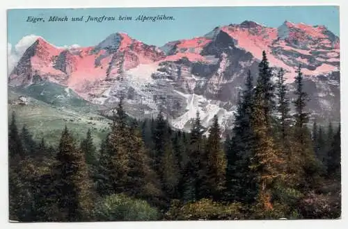 Eiger, Mönch und Jungfrau beim Alpenglühen. jahr 1910
