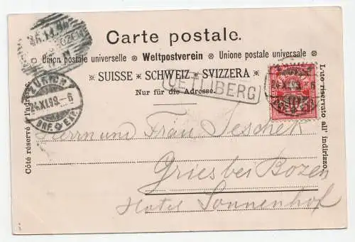 Gruss vom Üetliberg. Blick auf Zürichsee und Glarneralpen. jahr 1899