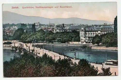 Zürich. Quaibrücke, Stadthausanlagen und Bauschänzli. jahr 1906