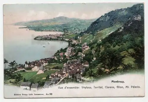Montreux. Vue d ensemble: Veytaux, Territet, Clarens, Glion, Mt Pelerin. 1907
