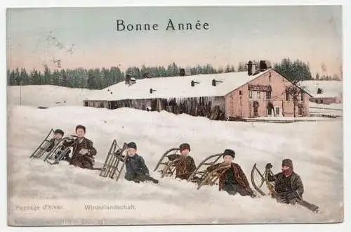 Bonne Annee. Paysage d hiver. Winterlandschaft. Rolle. jahr 1919