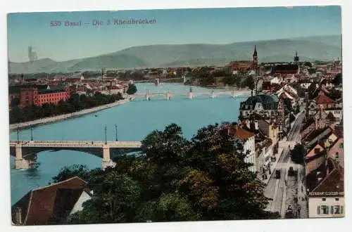 Basel - Die 3 Rheinbrücken. jahr 1915