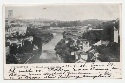 Fribourg. Le Grand pont suspendu. jahr 1901