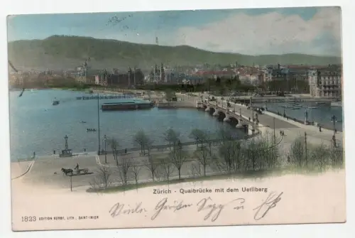 Zürich - Quaibrücke mit dem Uetliberg. jahr 1902