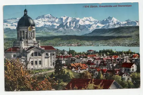 Zürich. Kreuzkirche und Glarneralpen