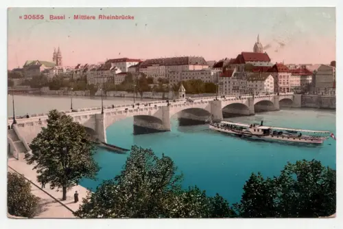 Basel - Mittlere Rheinbrücke. jahr 1913