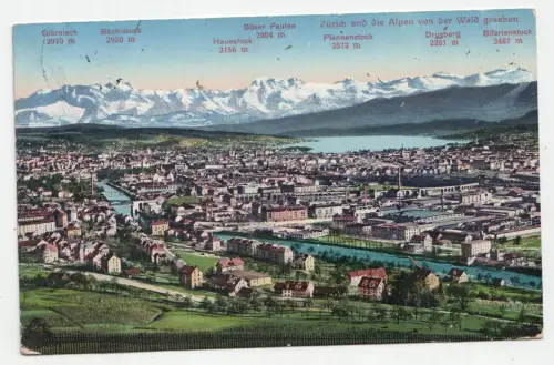 Zürich und die Alpen von der Waid gesehen. jahr 1916