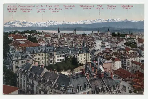 Zürich. Generalansicht mit den Alpen. jahr 1912