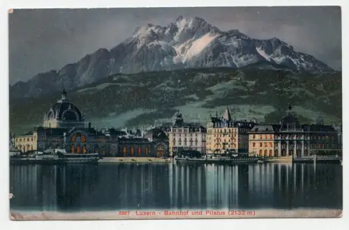 Luzern - Bahnhof und Pilatus (2132 m). jahr 1908