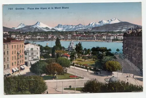 Geneve. Place des Alpes et le Mont Blanc
