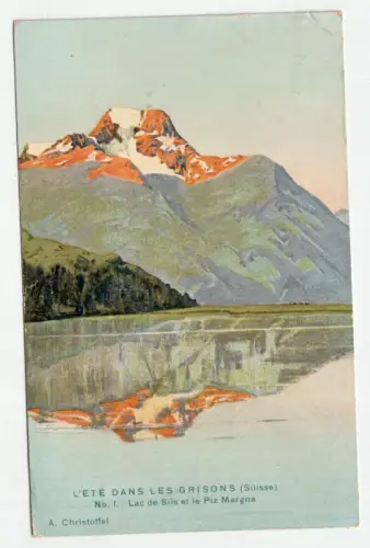 L ete dans les Grisons (Suisse). Lac de Sils et le Piz Margna. jahr 1921
