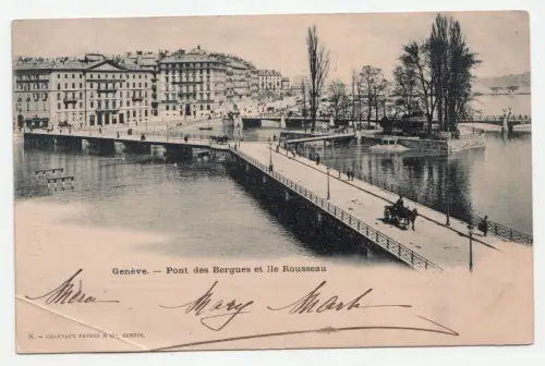 Geneve. Pont des Bergues et Ile Rousseau. jahr 1900