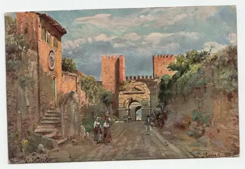Rom. Porta S. Sebastiano (Porta Appia), davor der Drususbogen. jahr 1914