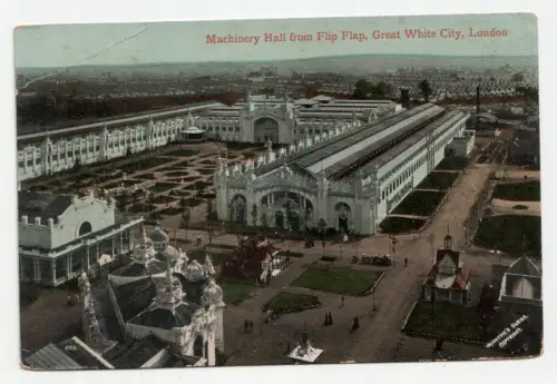 Machinery Hall from Flip Flap, Great White City, London. jahr 1918