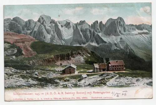 Schlernhäuser mit Rosengarten. jahr 1906