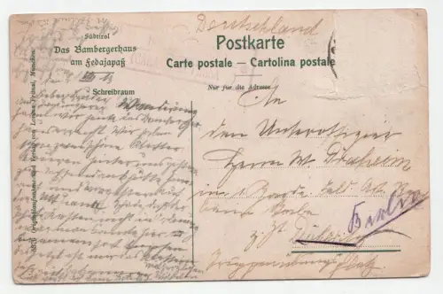 Südtirol. Das Bambergerhaus am fedajapaß. jahr 1913