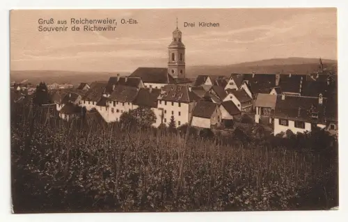 Gruß aus Reichenweier. Drei Kirchen.