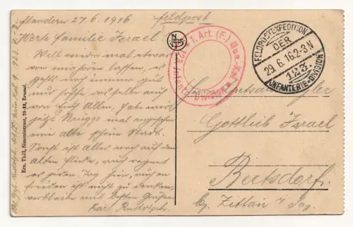 Brugge. De Blinde Ezelstraat. jahr 1916. Feldpost