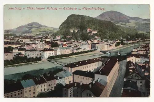 Salzburg v. Elektrischen Aufzug m. Gaisberg u. Kapuzinerberg.