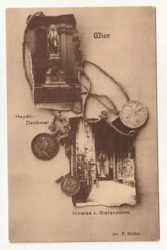 Wien. Haydn-Denkmal. Inneres v. Stefansdom. // Alte Ansichtskarte