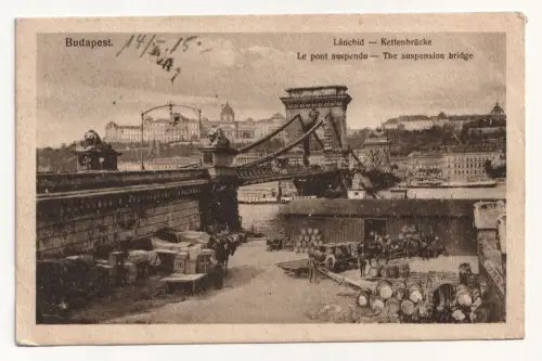 Budapest. Le pont suspendu - The suspension bridge. jahr 1915