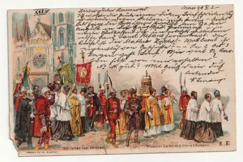 Szt. István napi körmenet. Procession à la fête de St.Etienne à Budapest. 1898
