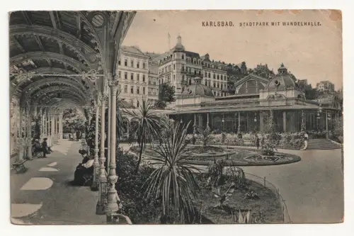 KARLSBAD. STADTPARK MIT WANDELHALLE. jahr 1913