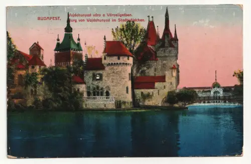 BUDAPEST Vajdahunyad vára a Városligetben. Burg von Vajdahunyad 1915