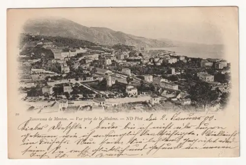 Panorama de Menton. - Vue prise de la Madone. jahr 1900